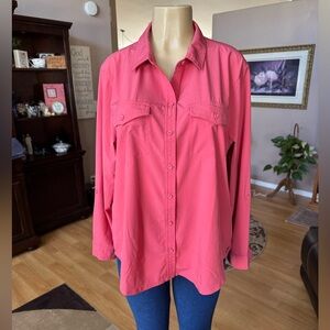 Eddie Bauer orange long sleeve button up blouse-size XL